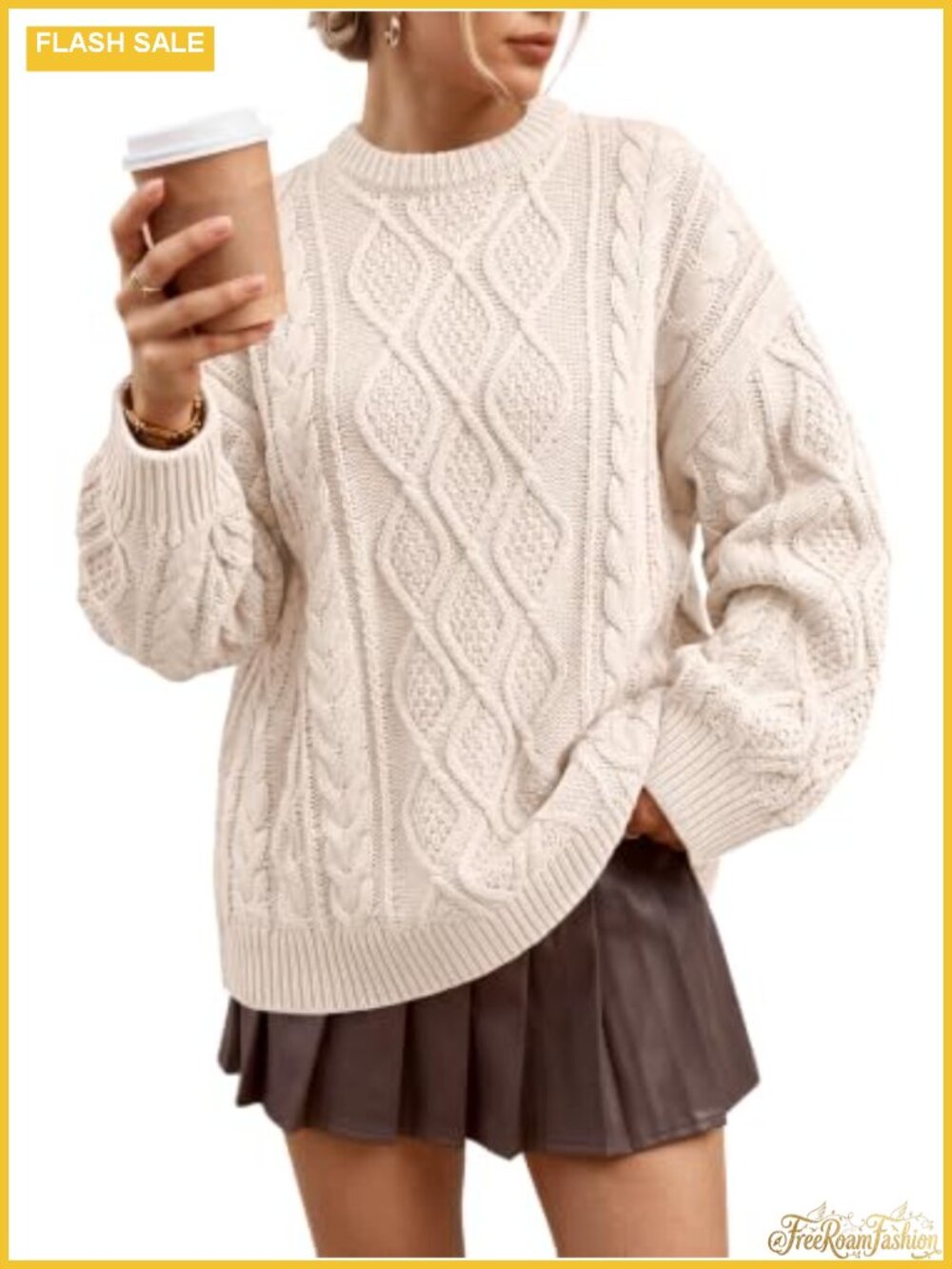Oversized Cable Knit Sweater Cotton Acrylic Pullover Fall Layering Piece